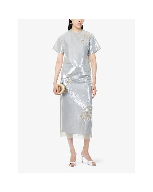 Huishan Zhang White Oakley Sequin Woven Midi Skirt