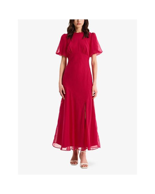 OMNES Pink Nola Round-Neck Puff-Sleeve Woven Maxi Dress
