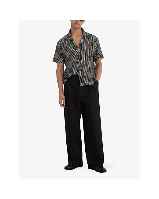 Reiss Gray Carlos Checkerboard Cuban-Collar Crochet Shirt for men