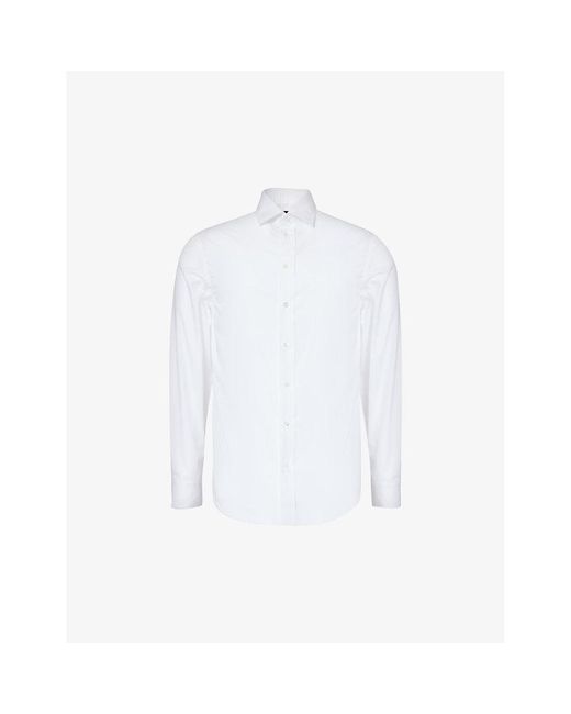 Emporio Armani White Curved-hem Regular-fit Cotton Shirt for men