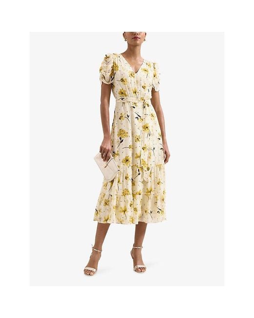 Phase Eight Metallic Petite Azalea Floral Fil Coupé Woven Midi Dress