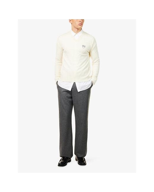 COMME DES GARÇONS PLAY White Heart-Embroidered Knitted Wool Jumper for men