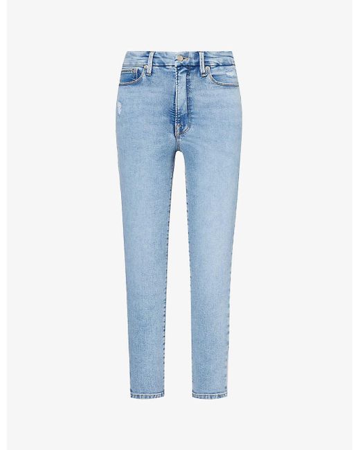 GOOD AMERICAN Blue Good Waist Slim-leg High-rise Stretch-organic Denim Jeans