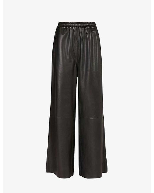 AllSaints Aspen Wide-leg High-rise Leather Trousers in Black | Lyst UK