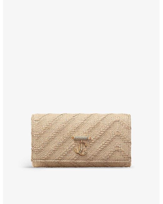 Jimmy Choo Natural Tural/light Gold Avenue Raffia Wallet-on-chain