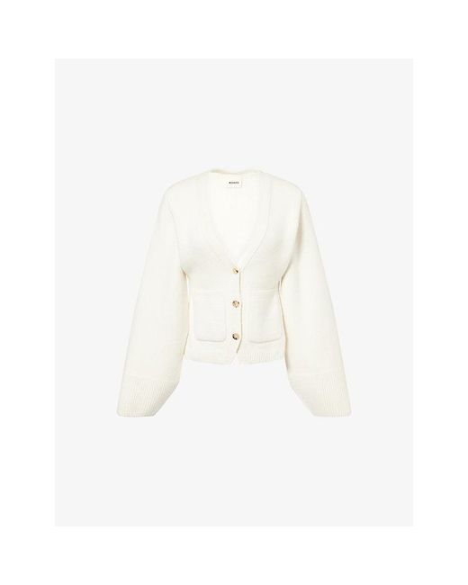 Khaite White Scarlet V-Neck Cashmere Cardigan