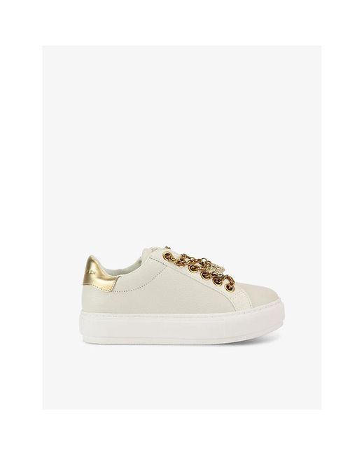 Kurt Geiger White Laney Charm Chain-Lace Leather Low-Top Trainers