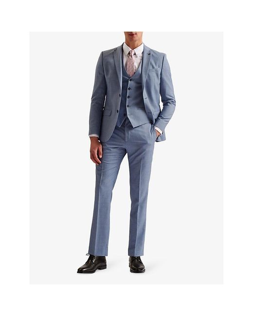 Ted Baker Blue Sharkskin-pattern Slim-fit Wool-blend Waistcoat for men