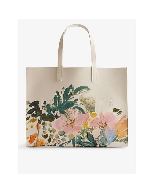Ted Baker Natural Meadcon Painted-meadow Logo-debossed Faux-leather Tote