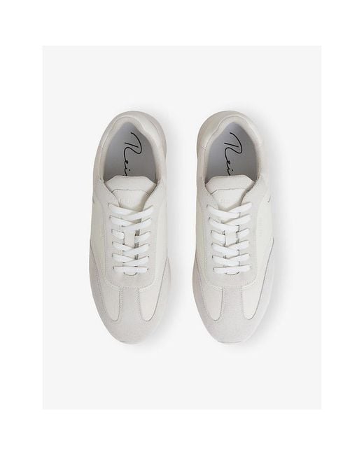 Reiss White Emmett Low-Top Leather-Suede Trainers for men