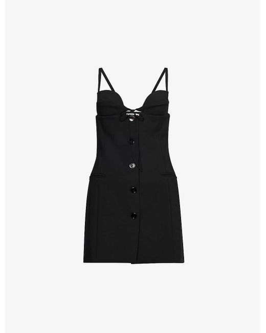 Nensi Dojaka Black Button-down Cut-out Crepe Mini Dress