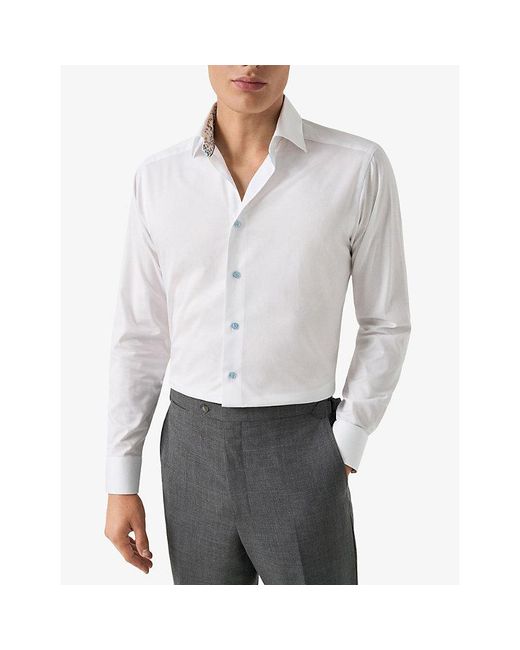 Eton of Sweden White Floral-Trim Slim-Fit Cotton-Twill Shirt for men