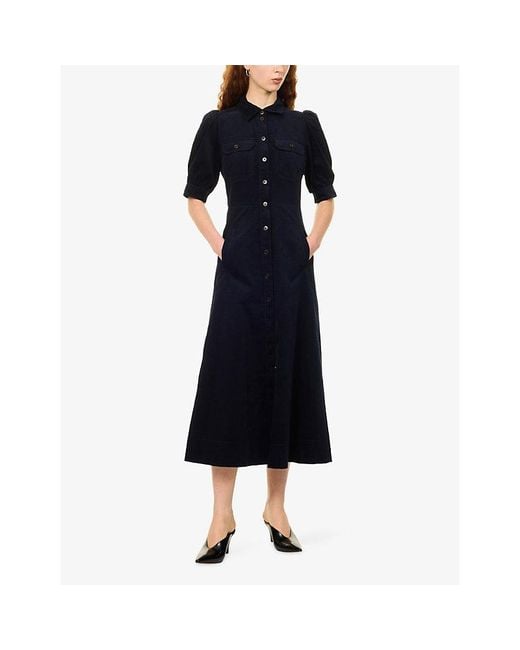 ME+EM Blue Fit-And-Flare Corduroy Cotton Maxi Dress