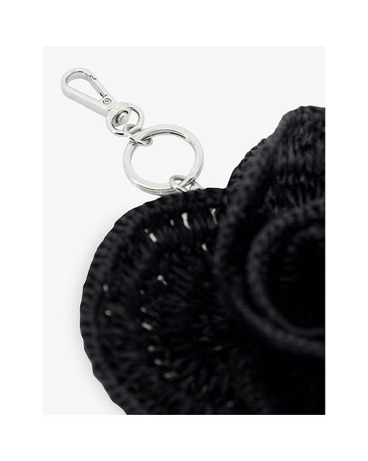 The Kooples Black Flower Raffia Bag Charm