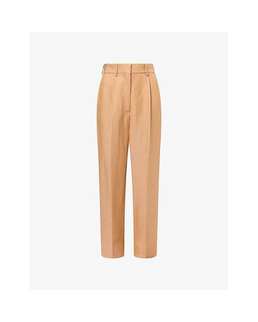Blazé Milano Natural Fox Straight-Leg Pleated Linen Trousers
