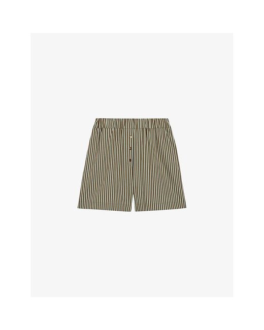 Claudie Pierlot Green Striped Elasticated High-rise Cotton Shorts