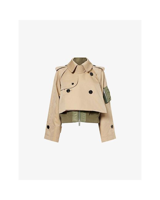 Sacai Natural Layered Blouson Cotton-Gabardine And Woven-Twill Jacket