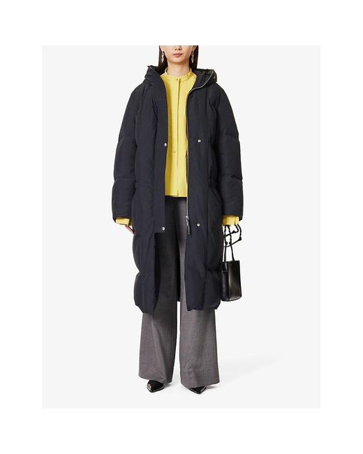 Jil Sander Blue Funnel-neck Hooded Shell-down Coat