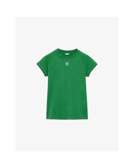 Loewe Green Logo-Embroidered Slim-Fit Knitted T-Shirt