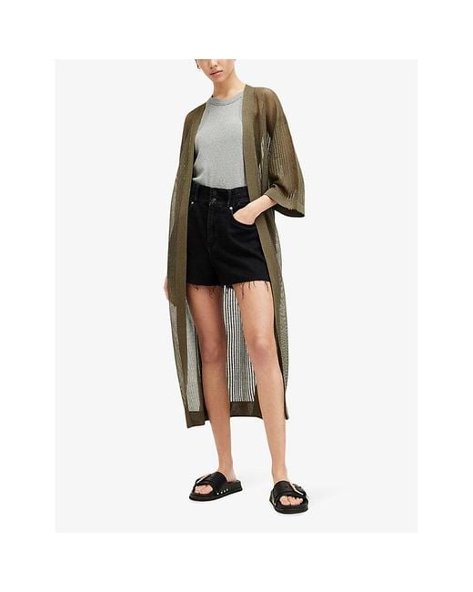 AllSaints Green Misha Long-sleeve Relaxed-fit Knitted Kimono