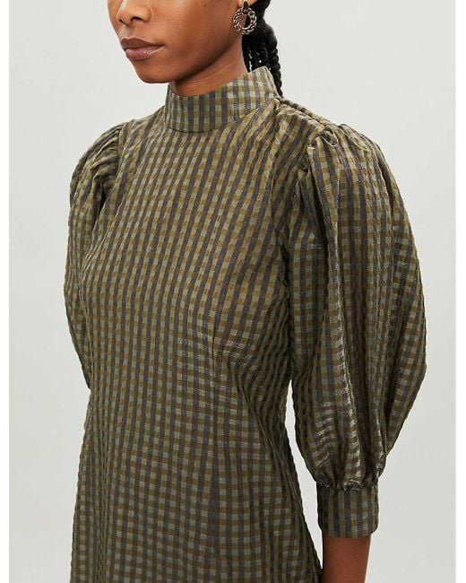 Seersucker Dress Multicolor Ganni Seersucker Check Kjole Ganni Seersucker  Gingham Woven Mini Dress In Green Lyst