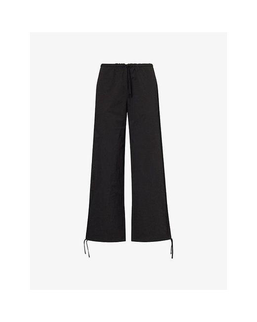 Peachy Den Black Renee Wide-Leg Cotton-Blend Trousers