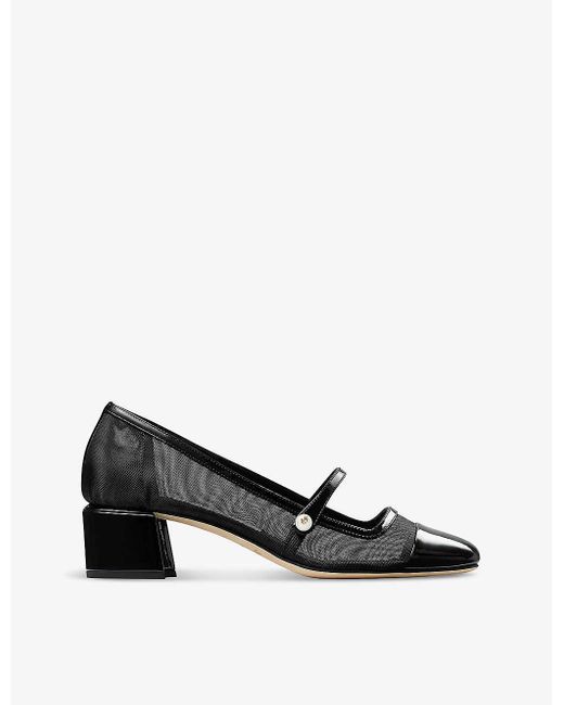 Jimmy Choo Black Elisa 45 Mesh And Patent-leather Heeled Courts