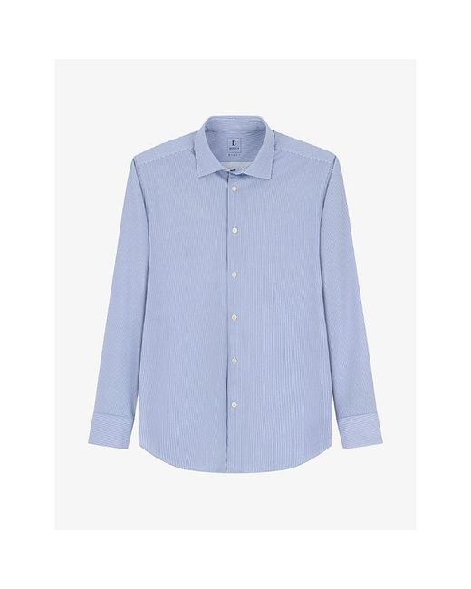 Boggi Blue Striped Long-Sleeved Stretch-Woven Shirt for men