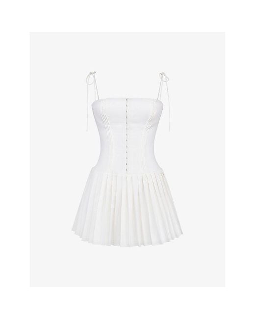 House Of Cb White Marcy Pin-tuck Woven Mini Dres