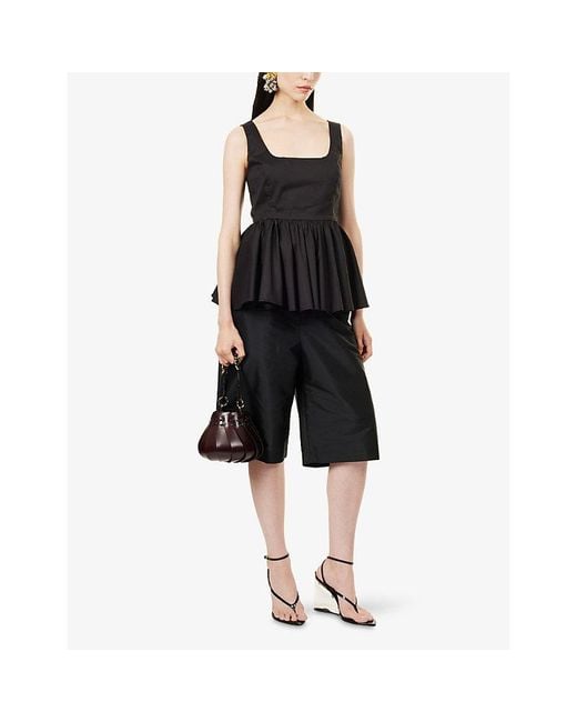 Reem Alkanhal Black Jojo Karate Straight-Leg Taffeta Shorts