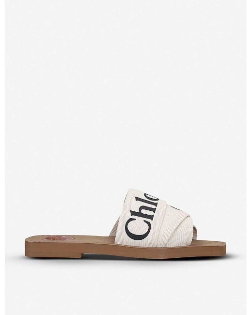 Chloé Woody Logo-print Canvas Sandals in White | Lyst