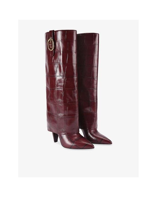 Kurt Geiger Red Fold-Over Tall Patent-Leather Knee-High Boots