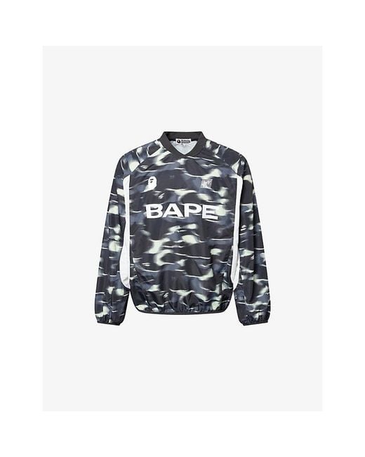 A Bathing Ape Blue Screen Camo Long-Sleeve Football Woven T-Shirt for men