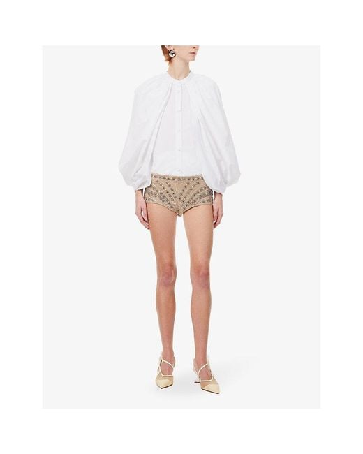 Stella McCartney White Hotpants Rhinestone-embellished Stretch-woven Shorts