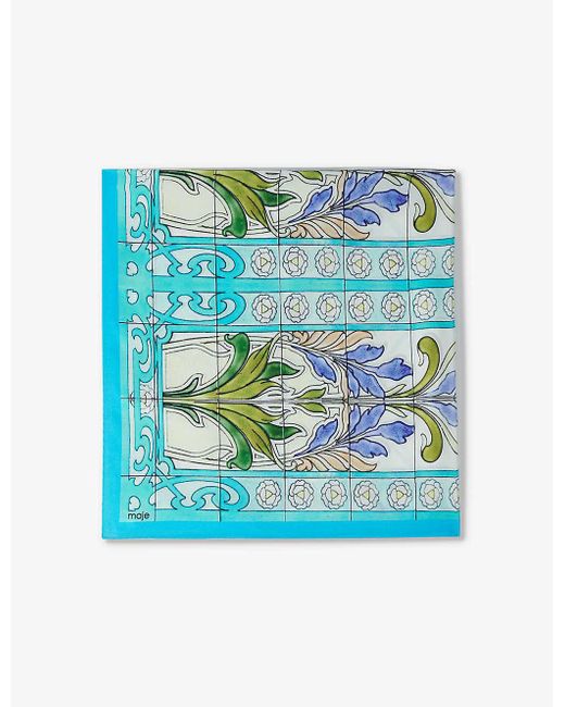 Maje Blue Mosaic-print Square Silk Scarf
