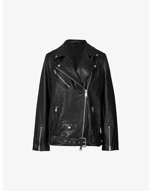 AllSaints Billie Oversized Leather Jacket in Black | Lyst
