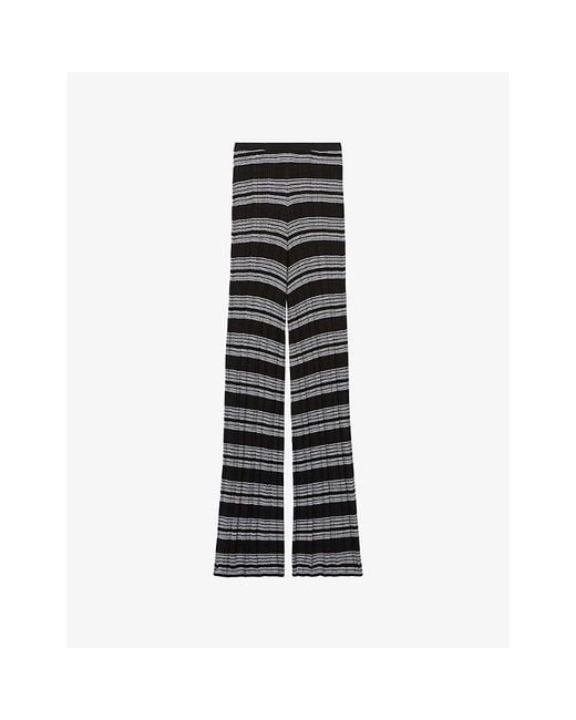 Claudie Pierlot Black Striped Flared-Leg High-Rise Knitted Trousers