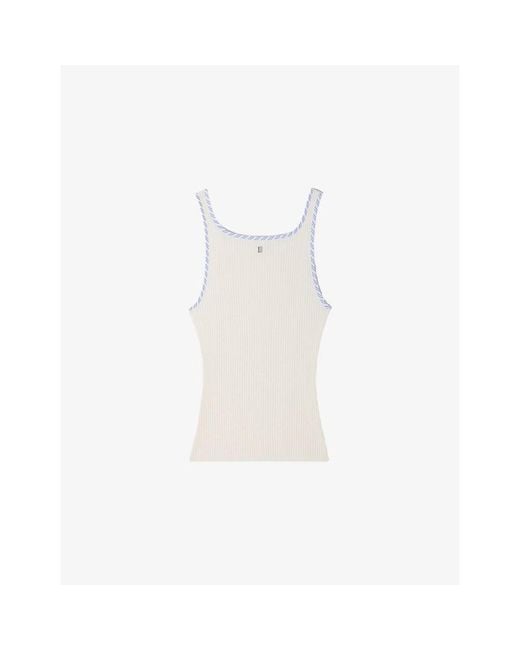 Sandro White Square-Neck Ribbed Knitted Vest Top