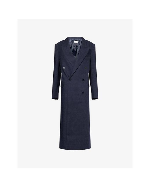 Frankie Shop Blue Jane Plaid Peak-Lapels Wool Coat