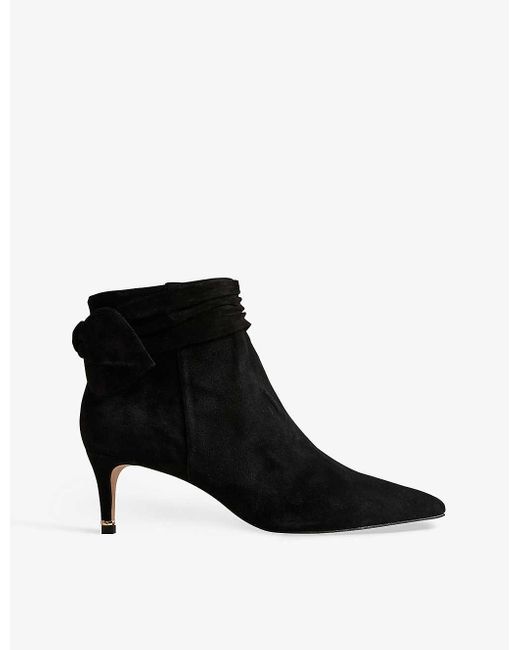 Ted Baker Black Yona Bow-embellished Heeled Suede-leather Ankle Boots