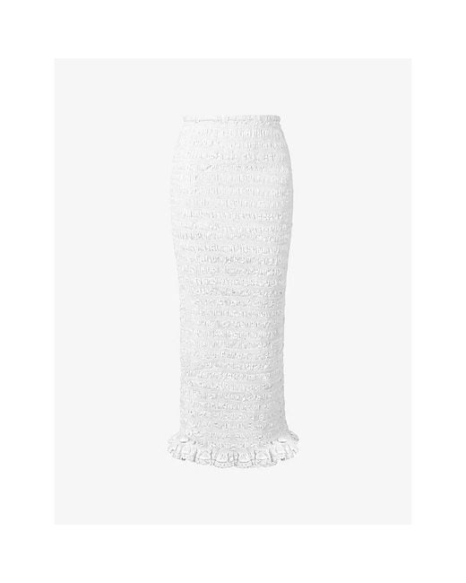 Amy Lynn White Chelsea Smocked Cotton Maxi Skirt