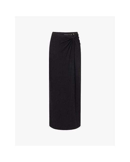 GOOD AMERICAN Black Ruched Mid-Waist Stretch-Woven Maxi Skirt