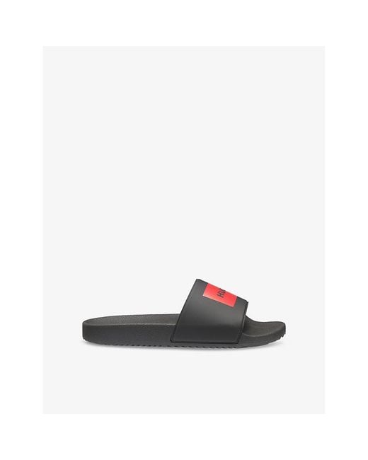 HUGO Black Logo-Label Slip-On Rubber Slides for men