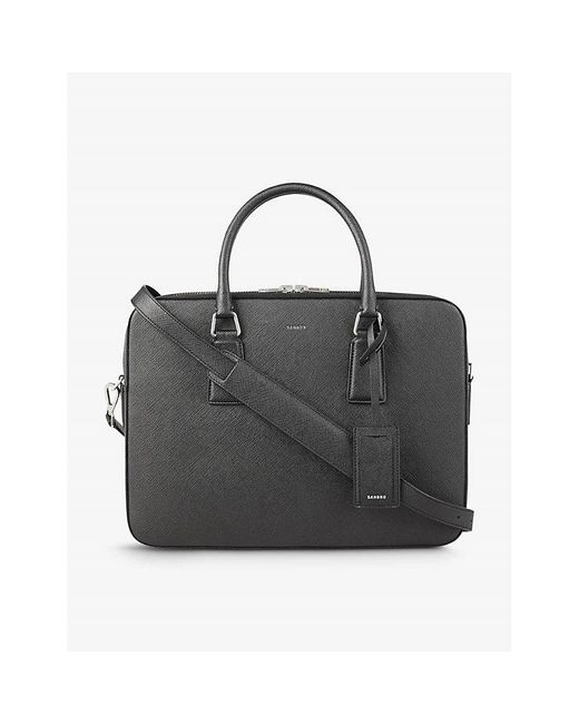 Sandro Black Large Logo-embossed Faux-leather Briefcase for men