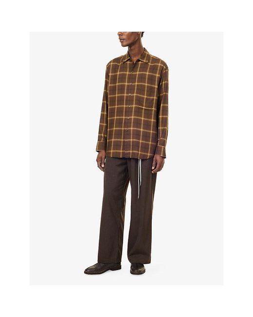 Song For The Mute Brown Still Life Checked Woven Shirt for men