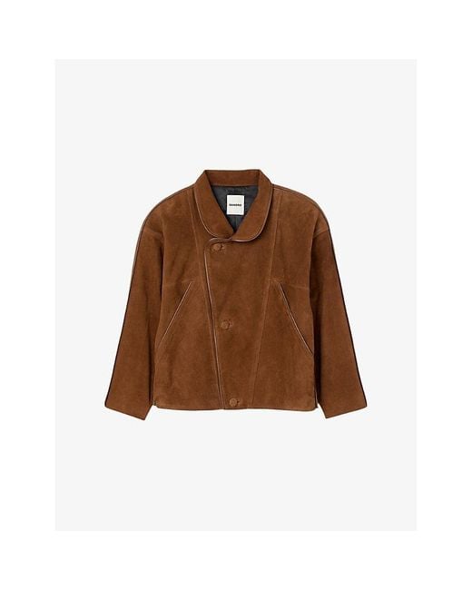 Sandro Brown High-Neck Relaxed-Fit Suede Jacket