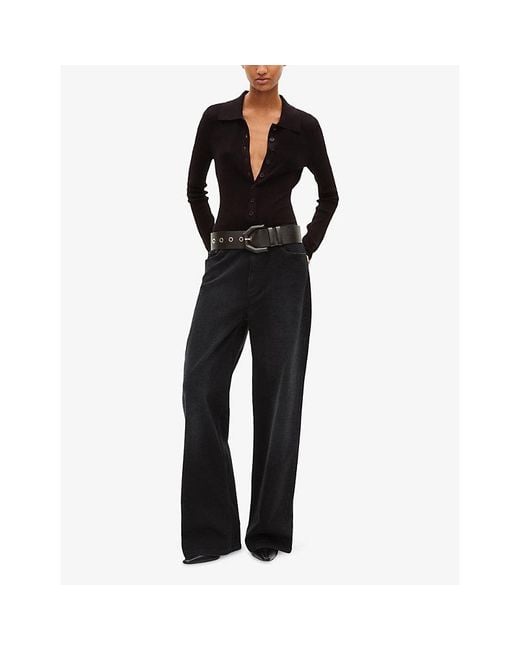 The Kooples Black Polo-Collar Ribbed Knit Bodysuit
