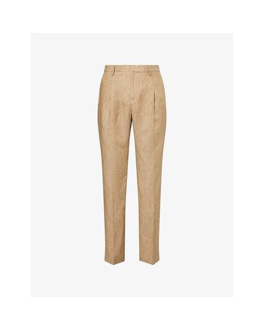 Sunspel Natural Pleated Tailored Linen Trousers for men