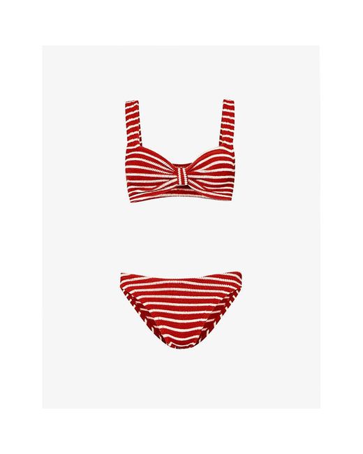 Hunza G Red Bonnie Striped Recycled Polyester-blend Bikini