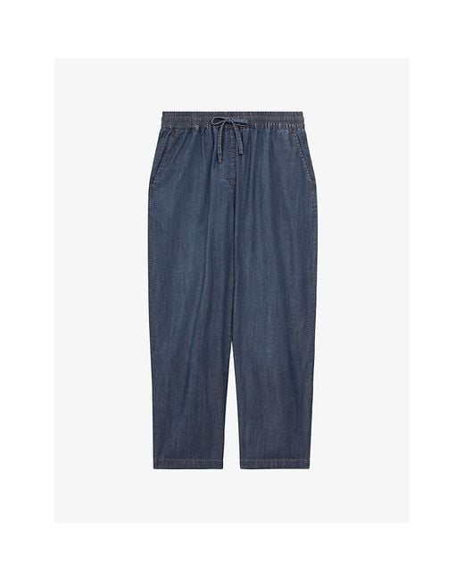 Reiss Blue Carter Tapered-leg Lyocell And Cotton Trousers